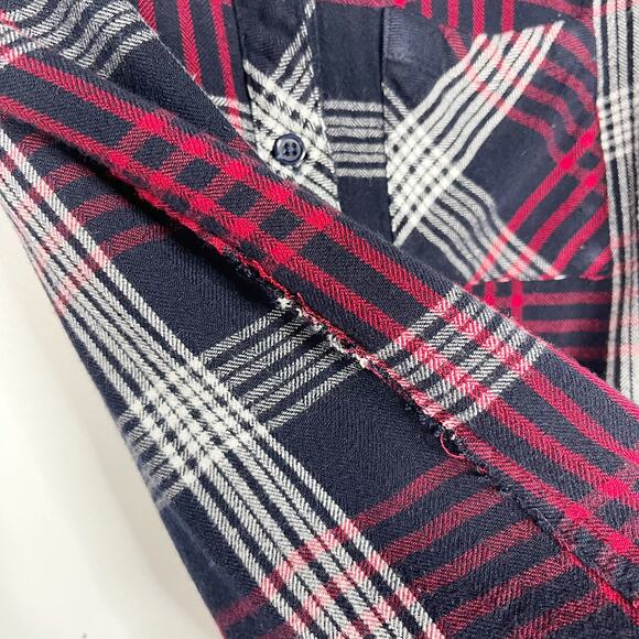 Rails XSmall XS Navy Blue Red White Hunter Plaid Long Sleeve Blouse Shirt Collar - Picture 11 of 11